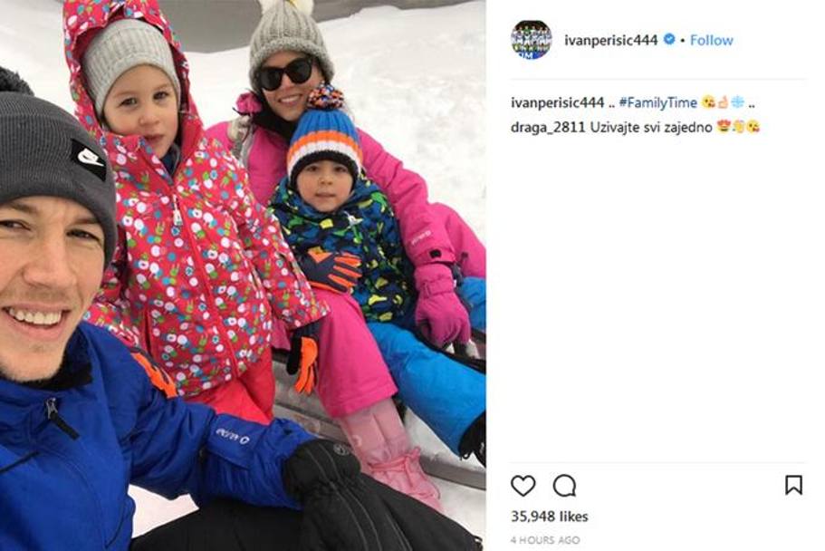 L&#39;interista Perisic ha scelto invece di trascorrere qualche giorno sulla neve, con la famiglia. Instagram